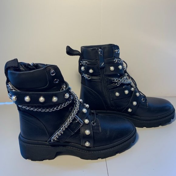 Zara Shoes Zaras Multi Chain Combat Boot In Black Leather Never
